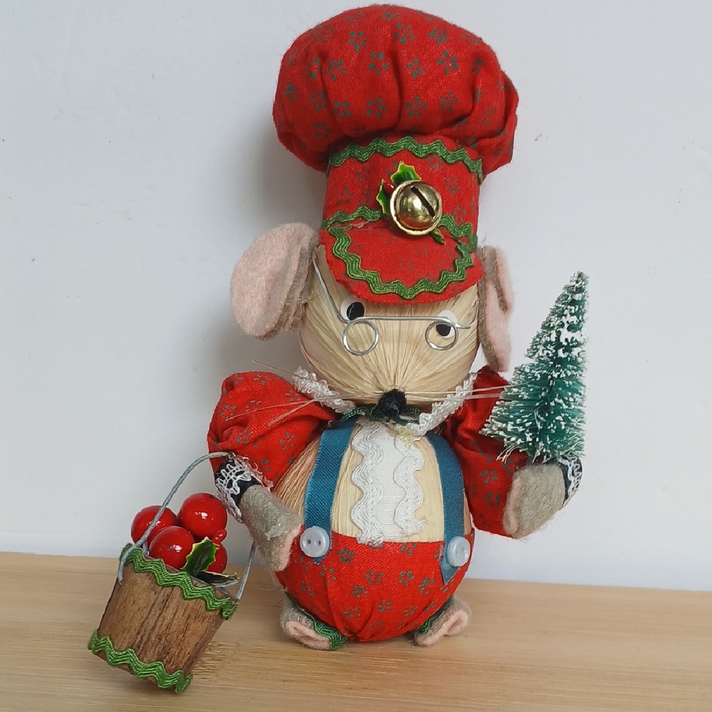 VTG Kurt Adler Chef Corn Husk Mouse Decor 6" Ht 1986